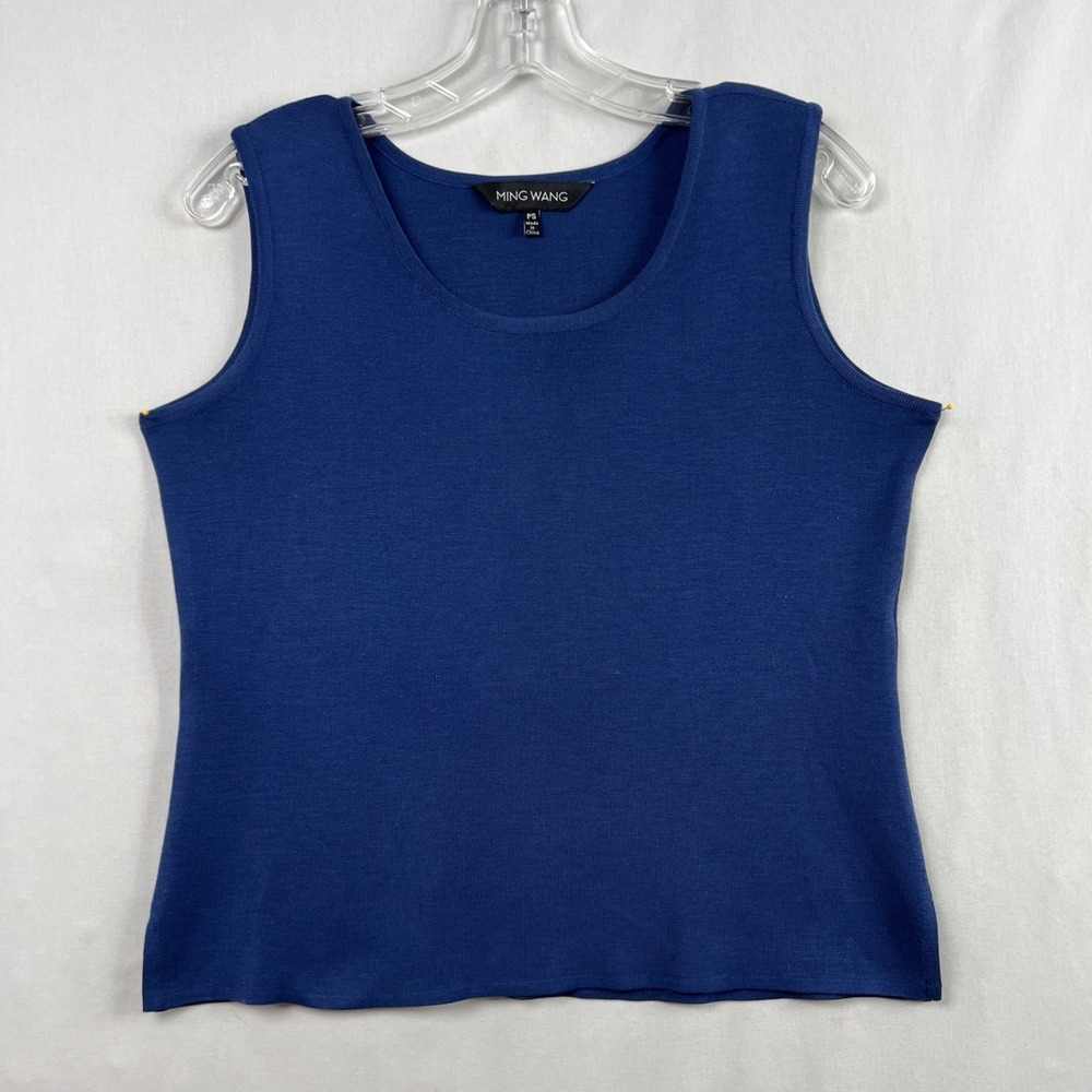 Ming Wang Tank Top Womens Petite Small Blue Stretch Knit Luxury